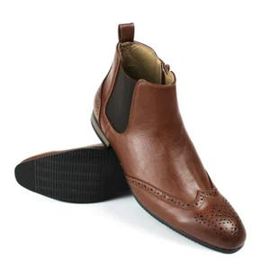 Botas de vestir marrones con punta de ala de cuero al tobillo para hombre con cremallera lateral Chelsea ÃZARMAN - Imagen 1 de 5