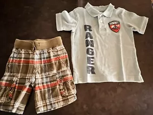 Gymboree Boys Size 4 Shirt And Short Set, Light Blue + Plaid, Ranger, Mountains - Picture 1 of 8