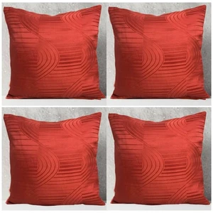 Cushion Covers Burnt Orange Red - Set of 4 Spiral Line In 16x16" 40x40cm Zips - Picture 1 of 10
