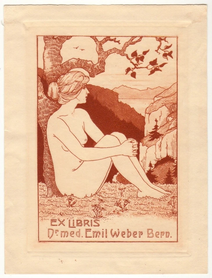 MONOGRAMMIST EW: Exlibris für Dr. Emil Weber, Bern, sitzender Akt - Bild 1 von 1