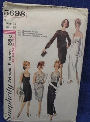 Vintage Pattern Simplicity 5642 60s Evening LBD Dress Overblouse Uncut 38" Bust - Image 1 of 2