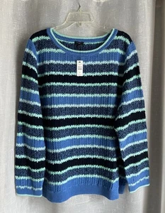 NWT TALBOTS 3X L/S Sweater Pullover 100% Cotton Blue/Green Stripe $99 - Picture 1 of 7