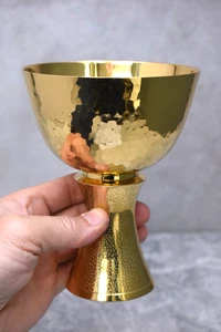 Used Gold Plated Chalice, Hand Hammered Cup, 6 1/8" ht. (CU2211) chalice co - Picture 1 of 14