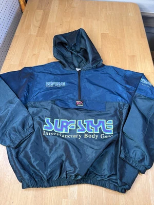 Vintage 90s SURF STYLE Interplanetary Windbreaker Green Iridescent Jacket One Sz - Image 1 of 4