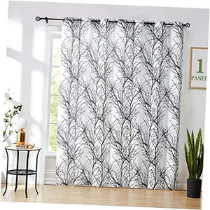 -White Sheer Sliding Door Curtain for Living Room 1 100" x 84"| 1 Panel Black - Picture 1 of 8