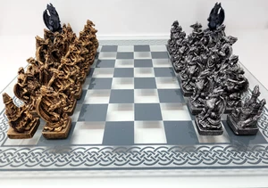 Epic Dragon Schachspiel - handbemalt Resin auf Glasbrett, Fantasy Geschenk - Bild 1 von 24
