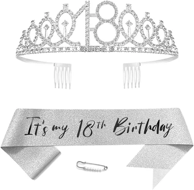 Argento Corona E Fascia per 18° Compleanno - Decorazione Strass Tiara Principess - Immagine 1 di 4