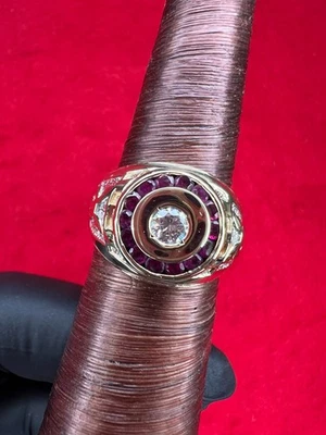 Anillo para hombre 14K diamante/rubí meñique/cóctel, talla 8 Foto 1 de 3