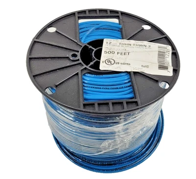 (152m) Alan Wire 12 Awg Thhn Blu Cavo Filo di Rame 600V (19S) Mtw 12NO41 - Immagine 1 di 4