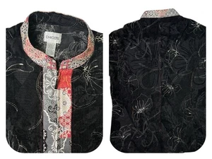 Chicos Full Zip Jacke Floral Seide Leinen Artsy Patchwork Größe 1 Medium - Bild 1 von 13