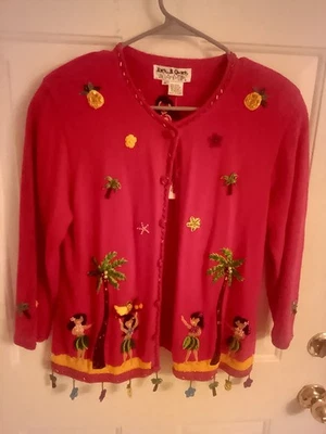 Jack B Quick Cárdigan Rosa M Diseño Tropical Lentejuelas Perlas Botones Hombrera Foto 1 de 4