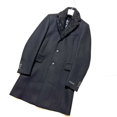 Authentic Excellent Condition Prada Collar Persian Lamb Fur Long Coat 44 Black - Image 1 of 4