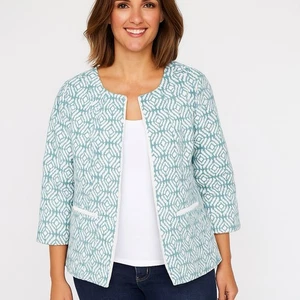 NWT Coldwater Creek Womens Geometric Robin's Egg Blue Shacket Blazer  12 Petite - Picture 1 of 13