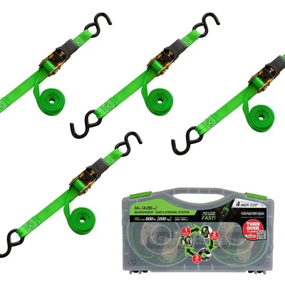 - 101W QuadWinder 14’ Padded Ratchet Tie Down, Green (4pk) - Patented Self-Lo... - Image 1 of 4