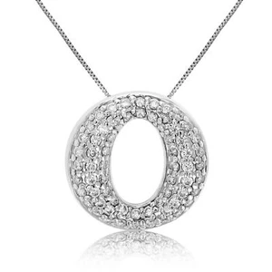 1 ct Diamond Pendant Necklace for Women in 14K White Gold Round Circle 2/3 Inch - Picture 1 of 5