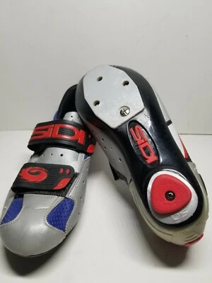 SIDI Cycling Bike Shoes Silver Blue Black Red 3 Bolt Size 5 Made in Italy - Image 1 of 4