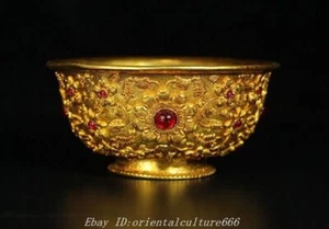 4.8"Ancient China dynasty bronze Gilt inlay gem bird statue Tea cup Bowl - Picture 1 of 9