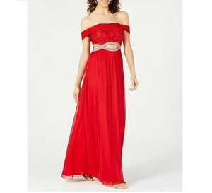 Speechless Junior Womens 13 Red Off The Shoulder Infinity Waist Gown NWT - Picture 1 of 4