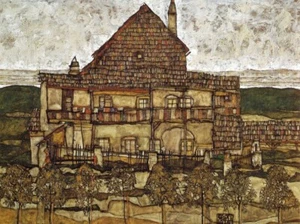 Oil painting cottage landscape House-with-Shingles-Egon-Schiele-oil-painting art - Picture 1 of 1