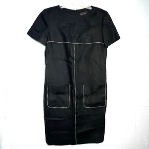 Kelly Graham Dress Womens 6 New York Black Linen Sheath Pockets Academia Vintage - Picture 1 of 6