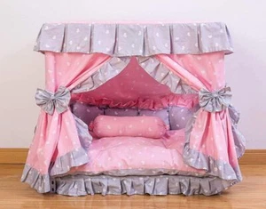 Princess Pet Dog Cat Handmade Bed House Pink Grey Heart Small Medium Large - Bild 1 von 3