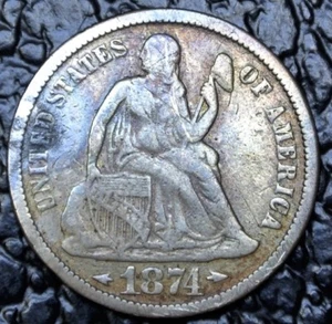 1874 USA - ONE DIME - .900 SILVER - Seated Liberty - Rainbow Tone - Nice - Picture 1 of 4