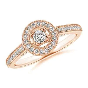 ANGARA 0.31 Ct Vintage Style Diamond Halo Ring with Detailing in 14K Gold - Picture 1 of 25