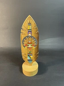 Hopi Hilili Katsina Gebetsfeder Holzschnitzerei von Randy Dukepoo 6,5 Zoll - Bild 1 von 9