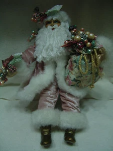 OLDER PINK SANTA 15" TALL W/TAPESTRY BAG & BERRIES NICE - Picture 1 of 8