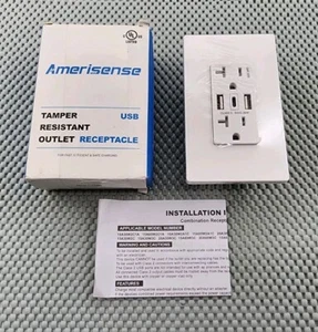 Amerisense GaN 30W 6Amp 3-Port USB Wall Outlet, 15 Amp Tamper-Resistant Recep... - Picture 1 of 5