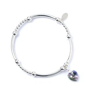 Sterlingsilber Nudel Perlen Armband mit Glasfenster Licht Swarovski Kristall Herz - Bild 1 von 5