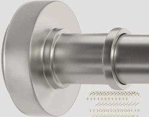 BloomFlower Brushed Nickel Shower Rod with 12 Hooks, Adjustable Length 43-72 NIB - Picture 1 of 6