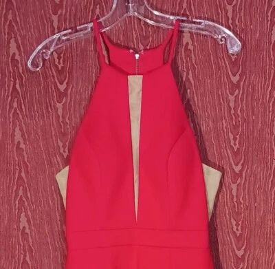 SHERRI HILL THE CLOTHES TREE Red/Beige Cocktail Sleeveless Zip Dress Sz 2 NWT - Image 1 of 4