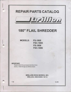 Brillion 180" Flail Shredder Mower Cutter Repair Parts Catalog Manual 8J-299 - Picture 1 of 2