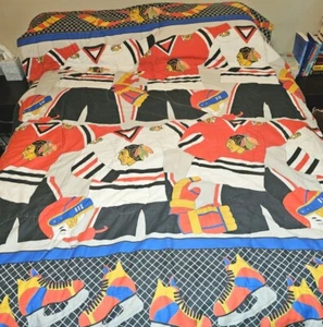 Vintage Chicago Blackhawks Twin Comforter Blanket Ice Hockey Tommy Hawk - Picture 1 of 8