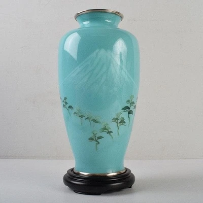 Jarrón Cloisonne Mt. Maceta japonesa de 9,6 pulgadas de alto con patrón Fuji Foto 1 de 4