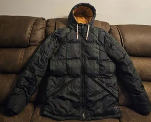 VTG Abercrombie & Fitch Black Watch Plaid Down Hooded Puffer Jacket Men's Large - Picture 1 of 22
