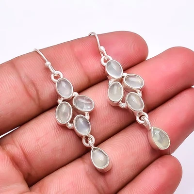 Серьги из стерлингового серебра 925 пробы с несколькими цангами Prehnite 2,07 дюйма E, рождественский подарок - Изображение 1 из 4