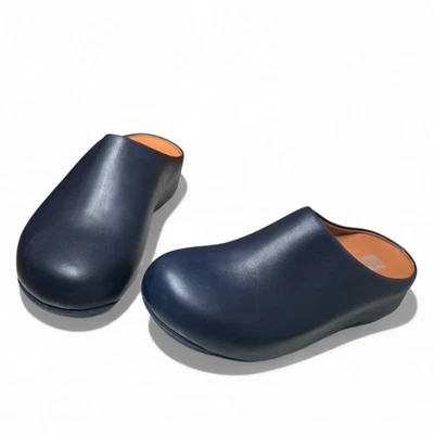 FitFlop Shuv $160 Leather Mules Women’s 7 Midnight Navy Comfort Clogs - Image 1 of 4