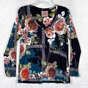 Johnny Was Janie Favorite Tee Shirt Womens M Blue Floral Boho Hippie Festival - Picture 1 of 9