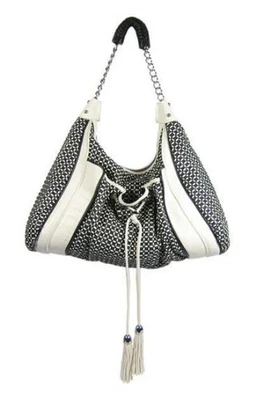 Zac Posen 黑白编织流浪汉托特包带流苏。 意大利 全新 — 第 1/4 张图片