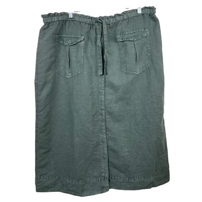 Sundance Linen Cotton Blend Midi Skirt Button Front Drawstring Waist Olive XL - Image 1 of 4