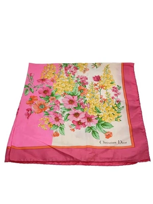 Cachecol de seda Christian Dior, rosa, estampa floral, feminino - Imagem 1 de 4