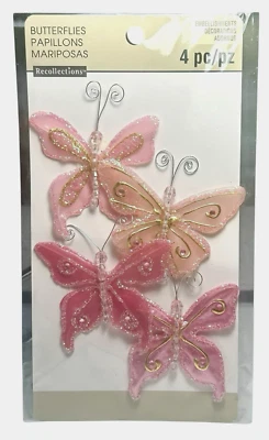 Recuerdos Rosa Brillo Mariposa Pegatinas Adornos 4 Piezas Nuevo Foto 1 de 4