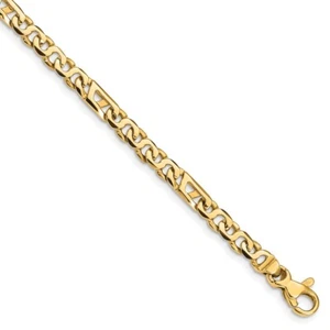 Real 14K Yellow Gold 7 inch 4.3mm Hand Polished Fancy Link Chain Bracelet - Picture 1 of 4