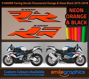 BMW S1000RR Fairing Decals. 2015-18 - Gloss Fluorescent Orange & Black Stickers - Foto 1 di 2
