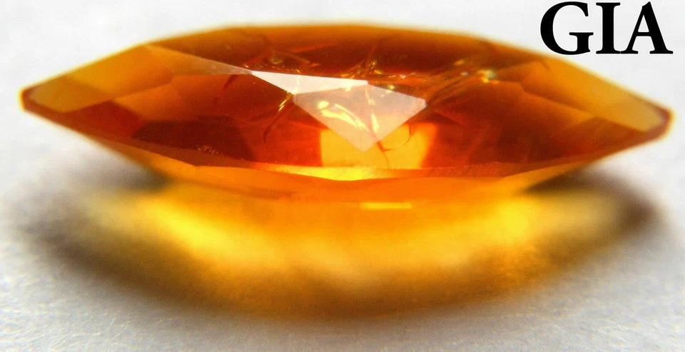 USA / GIA & INS 1.58 Carats Mexican Fire Opal Orange Marquise Cut Very Nice    - Image 1 of 4