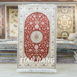 3x5ft Red Handmade Silk Carpet Dining Room Oriental Handknotted Area Rug YHW451C - Picture 1 of 8