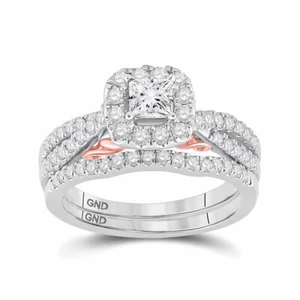 14kt Two-tone Gold Princess Diamond Bridal Wedding Ring Band Set 1 Ctw - Picture 1 of 5