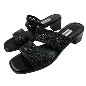 Sandalias sin cordones trenzadas de cuero negro Etienne Aigner de colección talla 8M 2 correas - Imagen 1 de 13